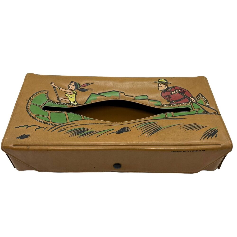 Canadian School Days Belt Mfg 1958 Brown Vinyl Rare Rectangular Tissue Box